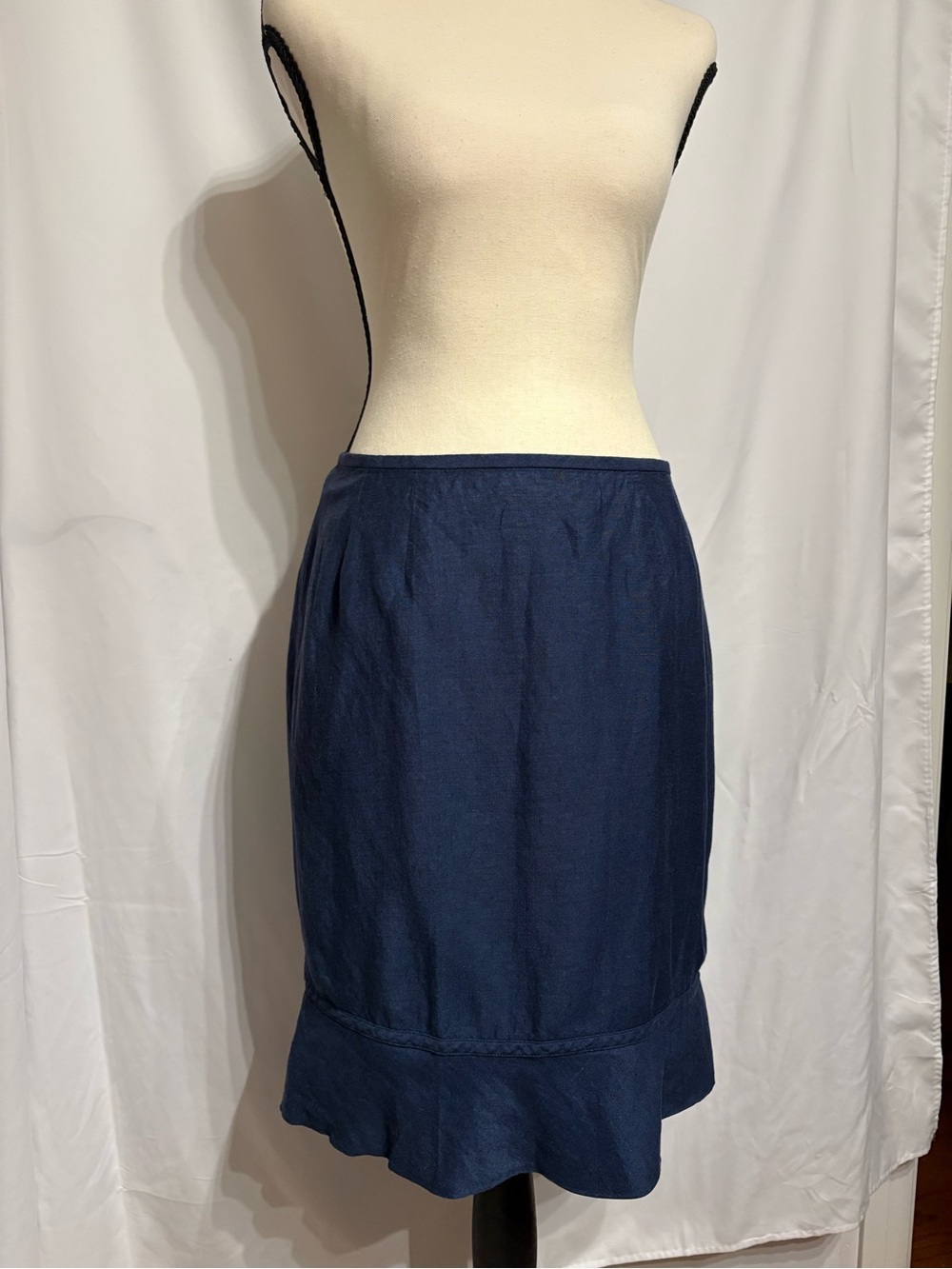 Linen Blend Women’s Navy Ruffle-Hem Skirt by Kasper SZ 6P Quiet Luxury